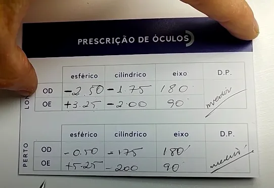 Imagem com exemplo de adição de 2 graus em paciente com presbiopia (vista cansada)
